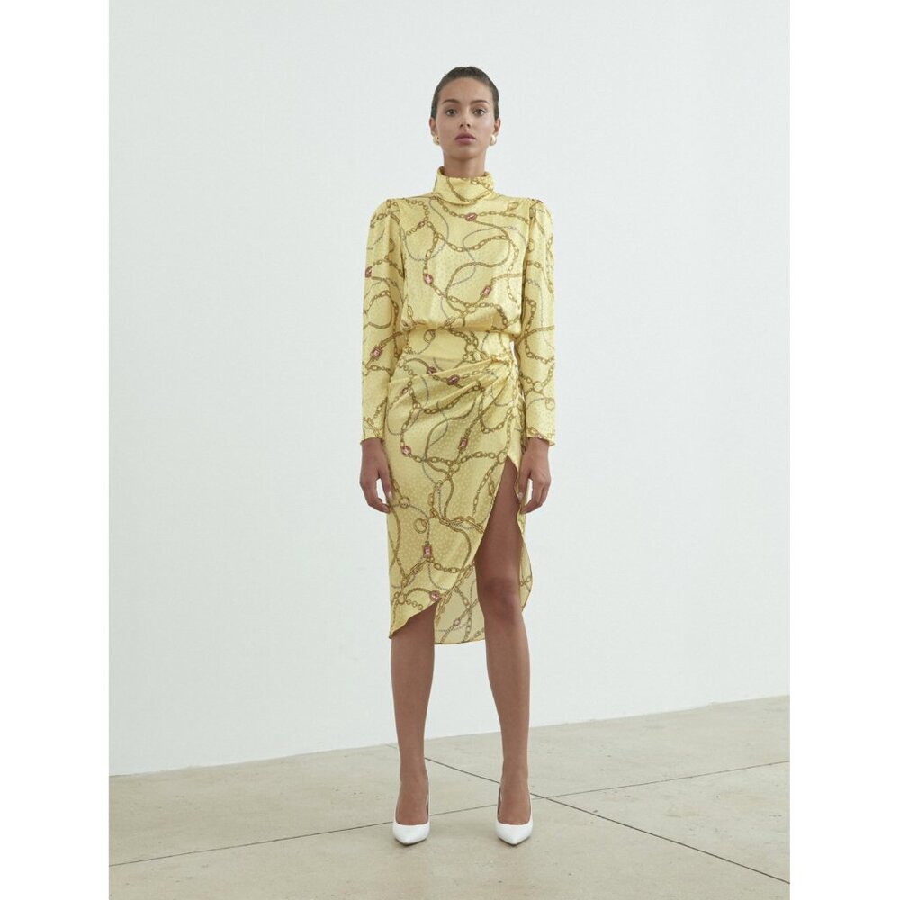 NWT Ronny Kobo Kaira chain print silk blend dress, M